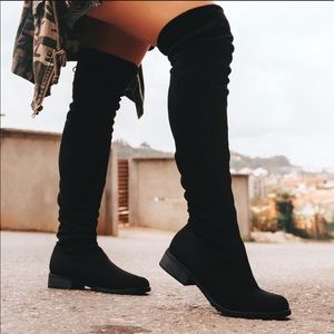 Black Over-the-Knee Stretch Suede Boots - Women
